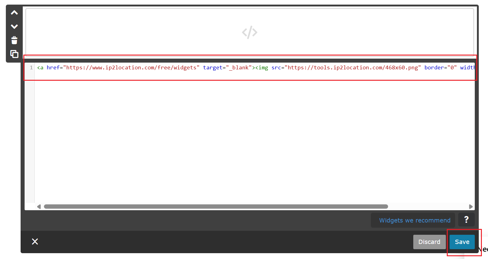 Add HTML code to Jimdo element box