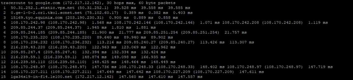 traceroute command output