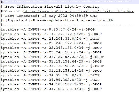 example of the output for IPtables