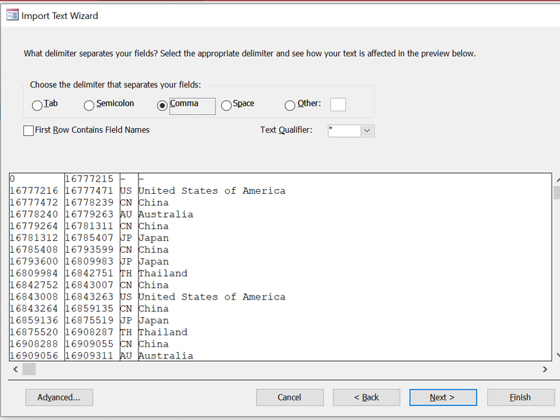 Import CSV database