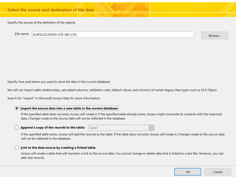 Select csv file to import