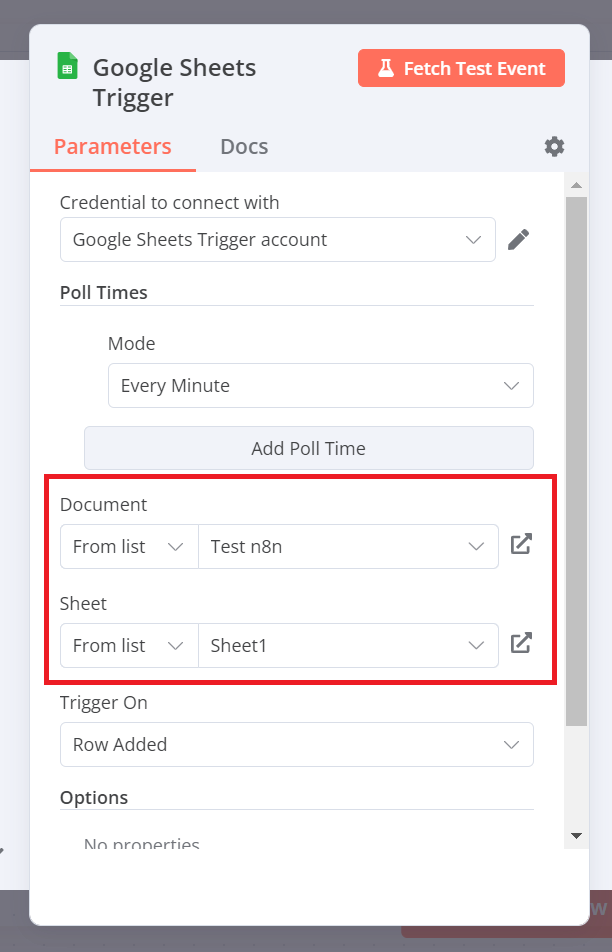 Google Sheets Trigger Action in n8n