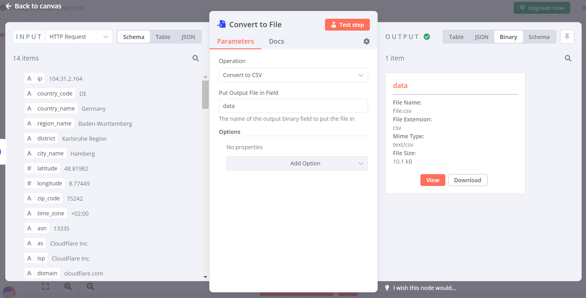 Convert to file output in n8n