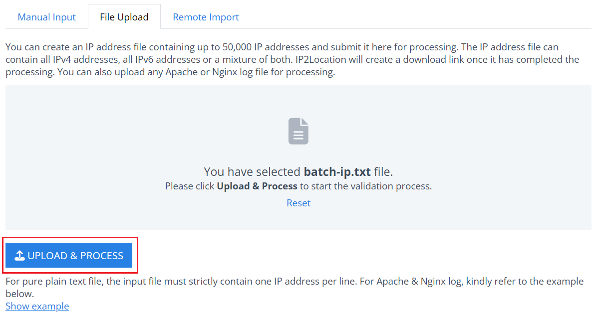 Batch IP by using file upload feature