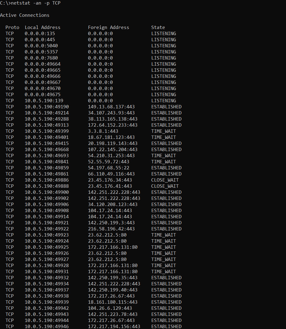 Find IP by using netstat in Windows