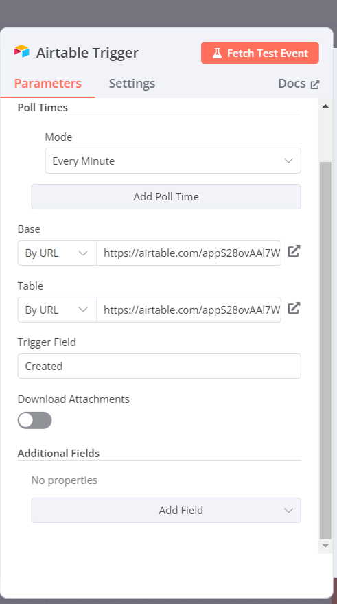 Airtable trigger settings