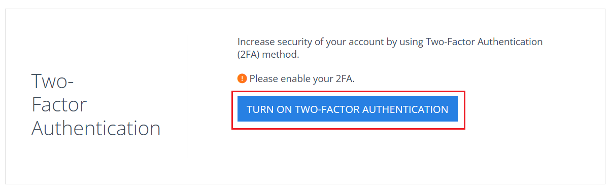 Click on Turn On button to enable 2FA